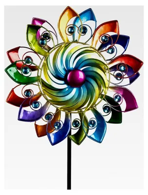 Produktbild von Buntes Windrad Blume aus Metall 124 cm für den Garten