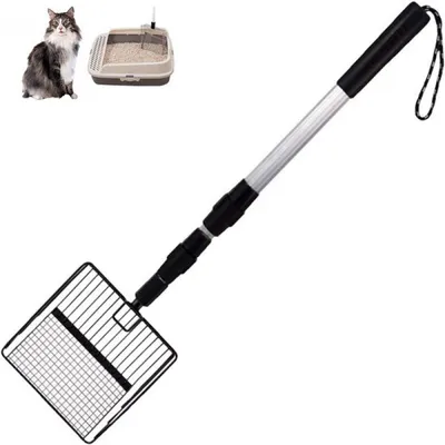 Obrázek produktu pro Lopatka na kočičí stelivo, teleskopická rukojeť, prodloužená rukojeť, lopatka na netěsnosti, kovová lopatka na plážovou stelivo