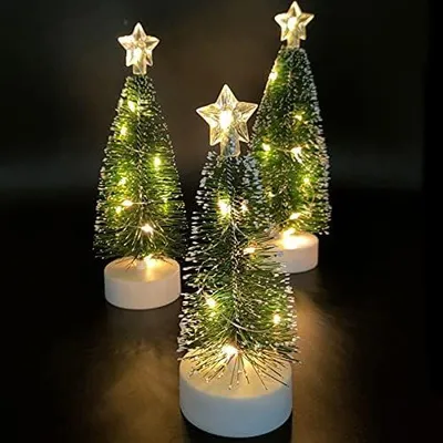 Produktbild von Tisch-Weihnachtsbaum mit Lichtern 3 Stück Tabletop Weihnachtsbaum mit Lichtern Mini Künstlicher Weihnachtsbaum mit LED Lichterketten Weihnachtsfeier Dekoration Miniatur Tischdekoration