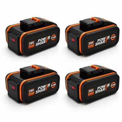 Produktbild von 4x 8Ah 20V Li-Ion Ersatzakku kompatibel mit WORX PowerShare – Werkzeugakku mit Ladestandanzeige – 4er Pack / Set, KI-generiertes Bild