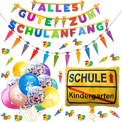 Produktbild von Oblique Unique Schuleinführung Schulanfang Einschulung Deko Set - 2 Girlanden + Luftballons + Konfetti Set