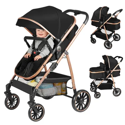 Produktbild von 2-in-1 Klappbar baby Kinderwagen bis 25 kg,Kombikinderwagen reisesysteme mit Babywanne,kompakt Sportwagen baby Buggy,5-Punkt-Gurt für 0–4 Jahre