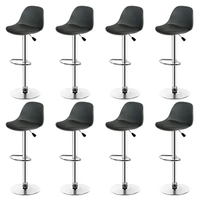 Produktbild von Barhocker mit modernem Design, hoher Hocker mit Kunstleder-Rückenlehne, verstellbar und 360° drehbar, ideal für Küche, Restaurant und Bar, kratzfester Boden