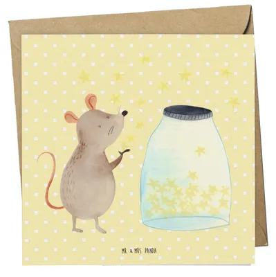 Produktbild von Mr. & Mrs. Panda Grußkarte Maus Sterne - Gelb Pastell - Geschenk, Glückwunschkarte, anlasskarte, Taufe, Geburtstag, Schwangerschaft, Lustige Sprüche, faltkarte, Geburt