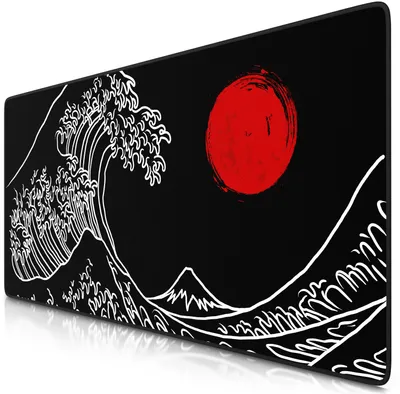Produktbild von Titanwolf Gaming Mauspad XXL, 900 x 400 x 3 mm, Schreibtischunterlage, abwaschbar, rutschfeste Rückseite, Geschwindigkeit & Präzision, Great Wave Black