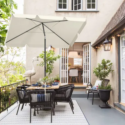 Produktbild von Sekey Sonnenschirm Balkon Rechteckig 200×125 cm Balkonschirm mit Tragetasche Neigungswinkel & Höhe verstellbar Sonnenschutz UPF 50+, Hellbeige