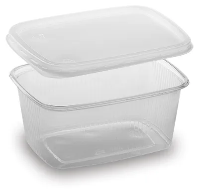 Produktbild von 250x Rechteckbecher klar 250 ml mit Deckel PP mikrowellengeeignet