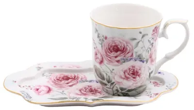 Produktbild von HOME ELEMENTS Porzellanbecher 360 ml mit Untersetzer, Rose
