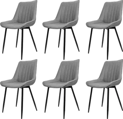 Produktbild von 6er Set Esszimmerstühle Küchenstuhl Polsterstuhl mit Rückenlehne, aus Kunstleder, Metallbeine, Hellgrau