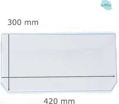 Produktbild von Kühlschrank Einlegeboden - Klarglas 4 mm - 2 abgeschrägte Ecken - 420 mm x 300 mm - (89,96 EUR / qm - Mindestbfl. 0,25 qm - Kantenb. 5,35 EUR / lfm - Eckenb. 1,00 EUR / Stck. )