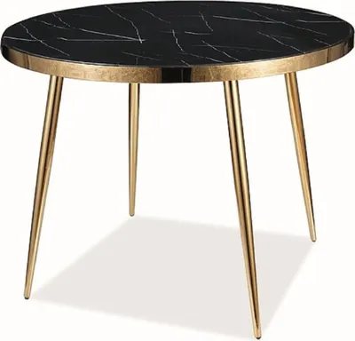 Produktbild von Casa Padrino Luxus Esstisch Schwarz / Gold Ø 100 x H. 75 cm - Runder Esszimmertisch mit Glasplatte in Marmoroptik - Esszimmer Möbel - Küchen Möbel