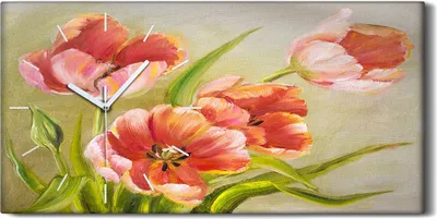 Produktbild von Wanduhr Uhr Wandbild Leinwand 60x30 Gemälde Blumen Pflanzen Blätter Kunst - weiße Hände