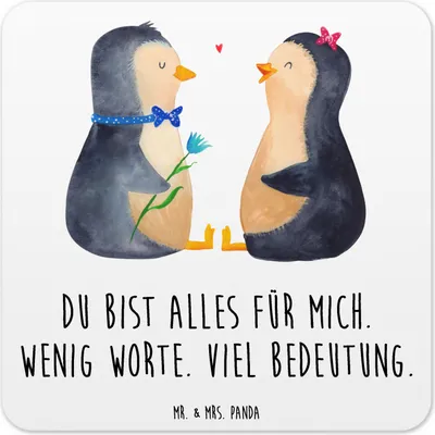 Produktbild von Mr. & Mrs. Panda Tassenuntersetzer Pinguin Pärchen 15er Set - Weiß - Geschenk, Tischuntersetzer, Hochzeitsgeschenk, Liebe, Untersetzer Gläser, für, Glas-Untersetzer