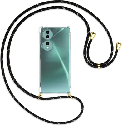 Produktbild von Handykette Backcover-Schutzhülle mit Band (Metall goldfarben) für Honor 70 5G (FNE-AN00, 6.67'') - schwarz/gold