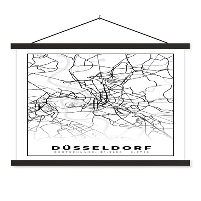 Produktbild von MuchoWow® Textilposter Düsseldorf - Karte - Stadtplan - Wegbeschreibung 120x80 cm mit schwarzem Rahmen - Wanddeko