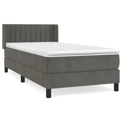 Image de vidaXL Lit boxspring avec matelas gris foncé 100x200 cm velours