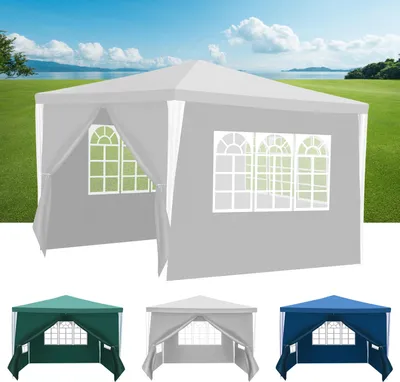 Produktbild von Hengda 3 x 3 m Garten Pavillon mit 4 Seitenteilen tragbares wasserdichtes Zelt Partyzelt, für Garten Terrasse Feier Party,weiß