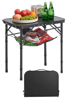 Obrázek produktu pro Přenosný skládací piknikový stůl - MDF bufetový stůl 60 cm - černý venkovní kempingový stůl