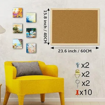 Productafbeelding van Famanu kurkbord met houten frame, 60 x 40 cm - Inclusief bevestigingsmaterialen en puntdraad