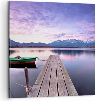 Produktbild von Bild auf Leinwand - Leinwandbild - See Berge Wasser - 60x60cm - Wand Bild - Wanddeko - Wandbilder - Leinwanddruck - Bilder - Kunstdruck - Wanddekoration - Leinwand bilder - Wandkunst - AC60x60-3671