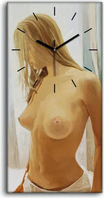Produktbild von Wanduhr Leinwand Bild Uhr Geräuschlos 30x60 Kunst Nacktes Mädchen am Morgen - schwarze Hände