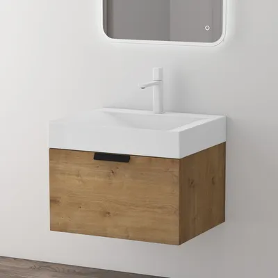Produktbild von doporro Badmöbel Set Waschtisch mit Unterschrank Waschbeckenunterschrank in Kerneiche BTH:60x45x48 cm mit Soft-Close-Funktion Lonato