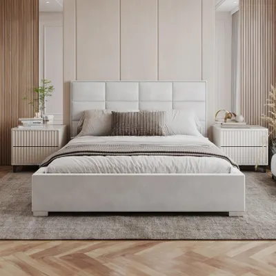 Produktbild von FDM Bett APOLLO Paris 160x200 cm Polsterbett mit Lattenrost aus Metall Bettkasten Stauraumbett Samt white