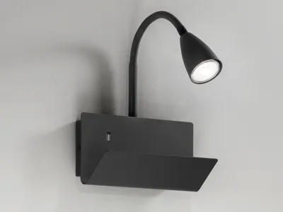 Produktbild von LED Schwanenhals Leselampe Schwarz mit Ablage und USB-Ladefunktion Bett Kopfteil