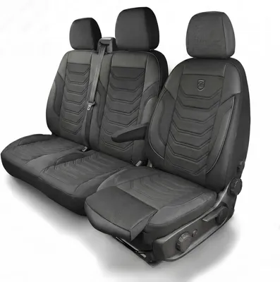 Productafbeelding van Set autostoelhoezen 2+1 voor Mercedes Sprinter 3, 2018-2026, van piquéstof, met gedeelde rechterpassagiersstoel en montageset, zwart-grijs
