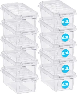 Produktbild von Famanu Aufbewahrungsbox klein 0,3 L - 10 transparente stapelbare Kunststoffbehälter mit Clipschluss - BPA-frei und lebensmittelecht - 15 x 9 x 6 cm