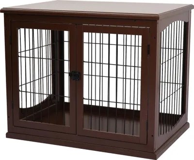 Produktbild von Hundebox – 2 Eingänge, abschließbar, aus MDF und Metall, 58,4 × 81,3 × 66 cm, Schwarz