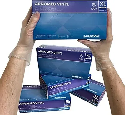 Zdjęcie produktu dla Rękawice winylowe ARNOMED, wrażliwe na dotyk, rozmiar XL, jednorazowe | Pudełko (100 sztuk)