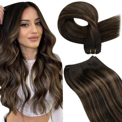 Immagine prodotto di Estensioni per capelli in vera fibra, 60 cm, colore marrone balayage, sfumatura dal marrone scuro al biondo chiaro, peso 120g