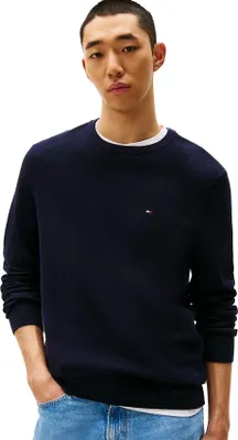Image de Tommy Hilfiger Pullover bleu foncé col rond coton uni