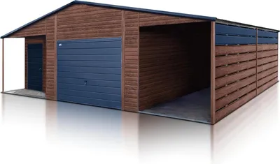 Produktbild von Fertiggarage 7x8 mit Carport moderne Fertiggarage