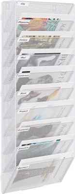 Zdjęcie produktu dla Ibenzoa® Metalowy organizer ścienny z 10 przegródkami – otwarte półki ścienne do przechowywania dokumentów i czasopism, oszczędzające miejsce w biurze i w domu