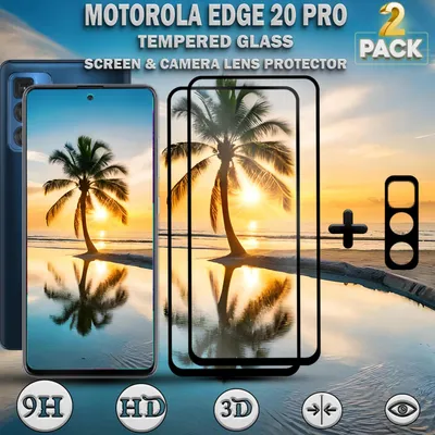 Produktbild von 2-Pack Motorola Edge 20 Pro Displayschutzfolie & 1-Pack Kameraschutz - Gehärtetes Glas 9H - Super Qualität 3D