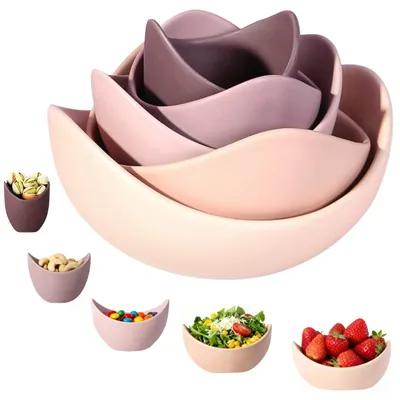Produktbild von Set mit 5 lotusblumenförmigen Servierschalen für Salate und Pasta