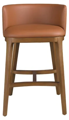 Imagen del producto de Taburete con tapizado de imitación cuero marrón, respaldo, patas de madera de nogal, ideal para la cocina y el comedor