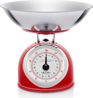 Image de Eta ETA577790030 balance de cuisine Rouge, Acier inoxydable, Comptoir blanc Balance de cuisine mécanique ronde