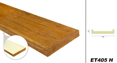 Produktbild von DECO WOOD Dekobrett modern aus Polyurethane, 2m Länge, PolyurethanBrett Holzoptik (hellbraun - 190x35mm) Wanddekoration Zierbrett Decke