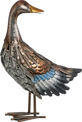 Produktbild von Dehner Dekofigur Ente, Gartendeko frostbeständig, Dekoartikel Indoor / Outdoor, ca. 30 x 44 x 16 cm, Metall, silber / braun