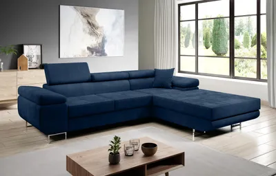 Produktbild von FurMeb24 ECKSOFA LAZZANO MONOLITH 77 - rechte seite - MARINE - mit schlaffunktion und bettkasten