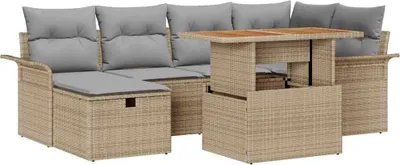 Image de Ensemble de canapé de jardin 7 pcs Beige polyrotin