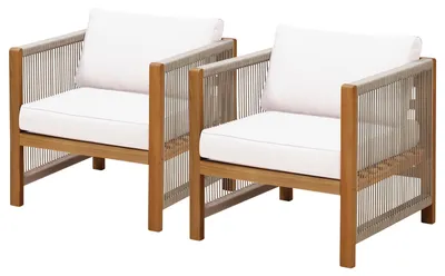 Produktbild von home24 Loungesessel - 2er-Set - Akazie massiv / Polyester - Braun / Beige
