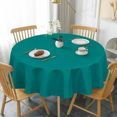 Productafbeelding van Ronde tafelkleed, diameter 160 cm, blauwgroen, linnenlook, waterafstotend, krasbestendig, polyester