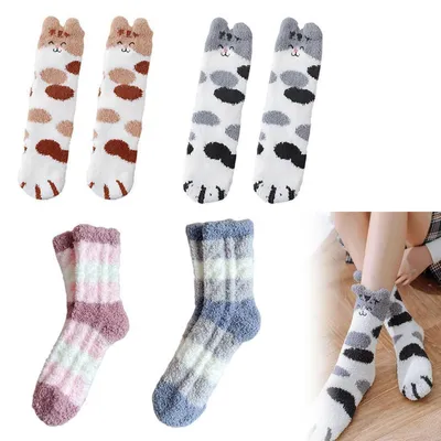 Produktbild von Kuschelsocken Damen 4 Paar Warme Flauschige Dicke Wintersocken Haussocken Bettsocken Thermosocken 4 Farben Größe 34-41