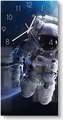 Produktbild von DEQORI Glasuhr 30x60 cm Zahlen 'Schwebender Kosmonaut' Wanduhr Glas Uhr Design leise