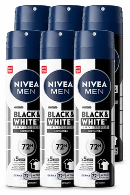 Produktbild von 6 x NIVEA MEN Deodorant Spray Invisible for Black & White 150 ml - Vorteilspackung - 6 Stücke
