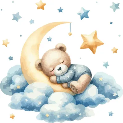 Produktbild von Wandaufkleber Kinderzimmer – Wandsticker für Baby & Kinder – Selbstklebende Wanddekoration – Abnehmbar ohne Rückstände – Deko für Mädchen & Jungen - Mondbär zwischen Wolken und pastellfarbenen Sternen100x95 cm